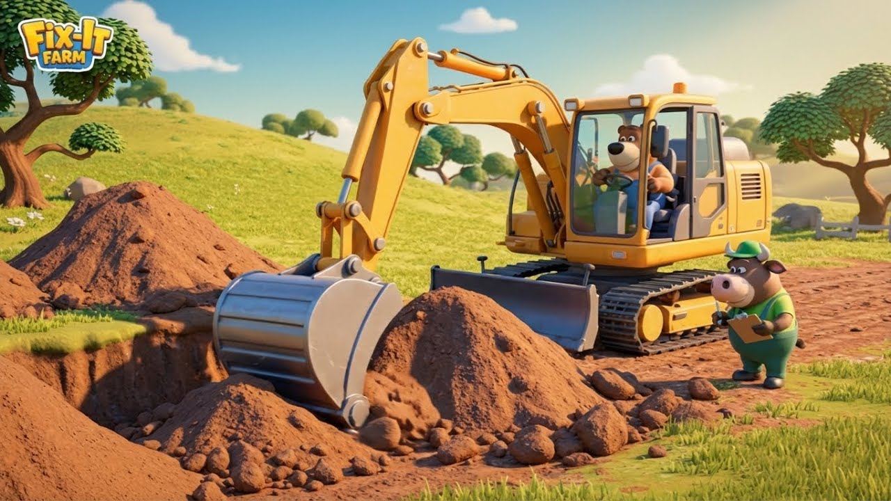 Building the Farm: Excavators and Bulldozers at Work