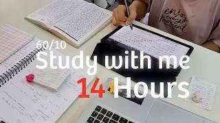 14 Hours LIVE STUDY WITH ME | Rain sound | Pomodoro (60/10) | Deep focus session