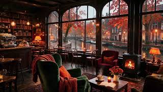 Cozy Rainy Autumn Café by the Canal 🍂 Soft Jazz Piano, Rain & Crackling Fire for Reading & Work screenshot 4