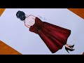 رسم بنت من الخلف ترتدي فستان جميل خطوة بخطوة رسم فساتين رسم بنات 