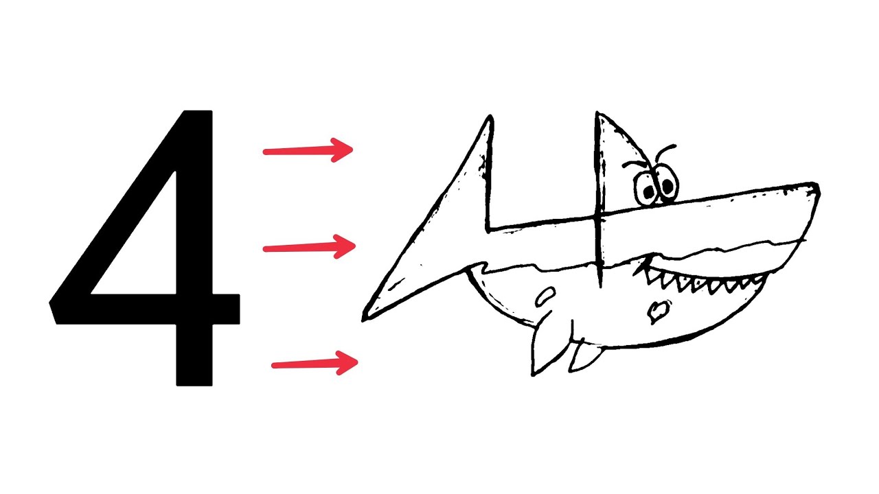 How to draw fish from number 4 - YouTube