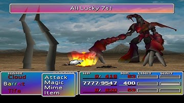 Final Fantasy VII - Barret vs Ruby Weapon (All Lucky 7s)