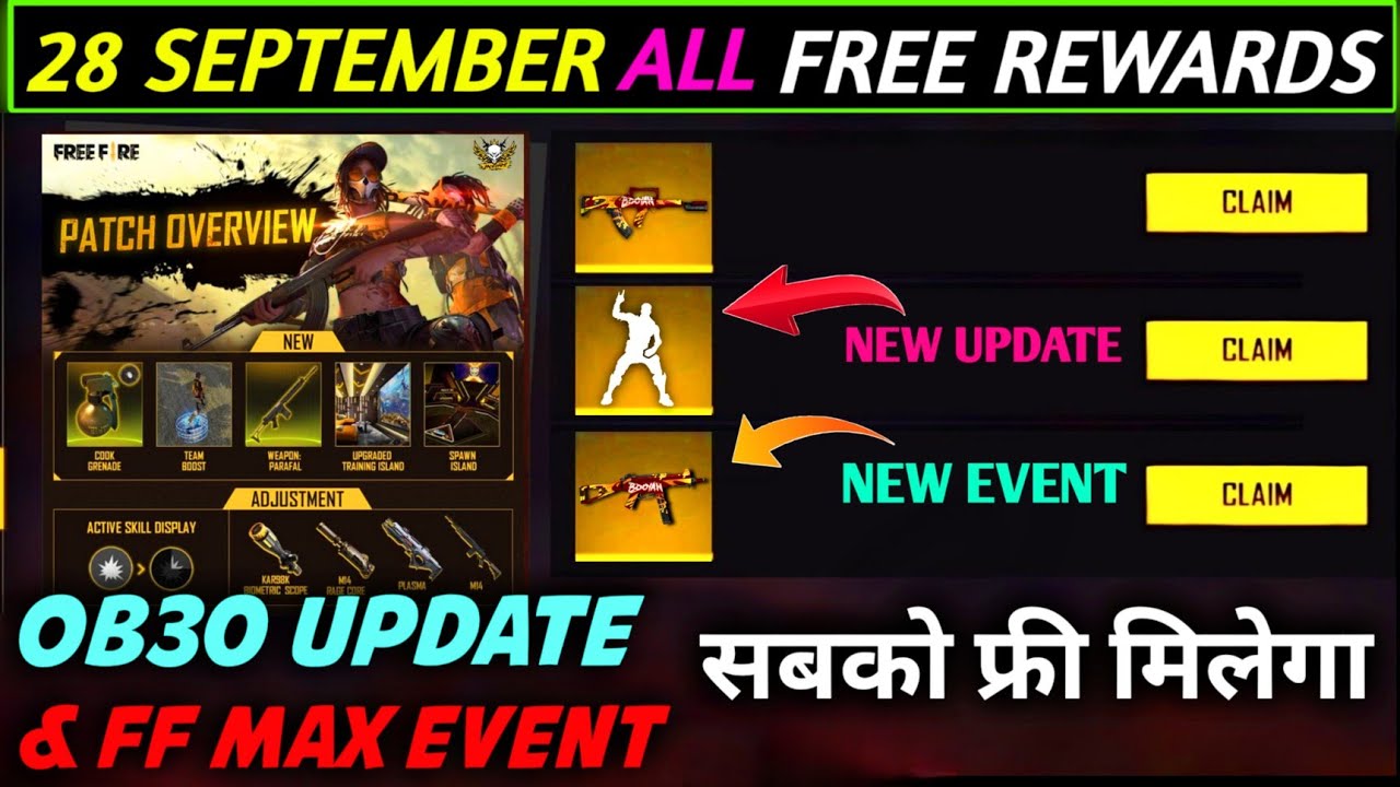 OB30 UPDATE FREE FIRE | 28 SEPTEMBER FREE FIRE NEW UPDATE | FREE FIRE NEW EVENT 28 SEPTEMBER