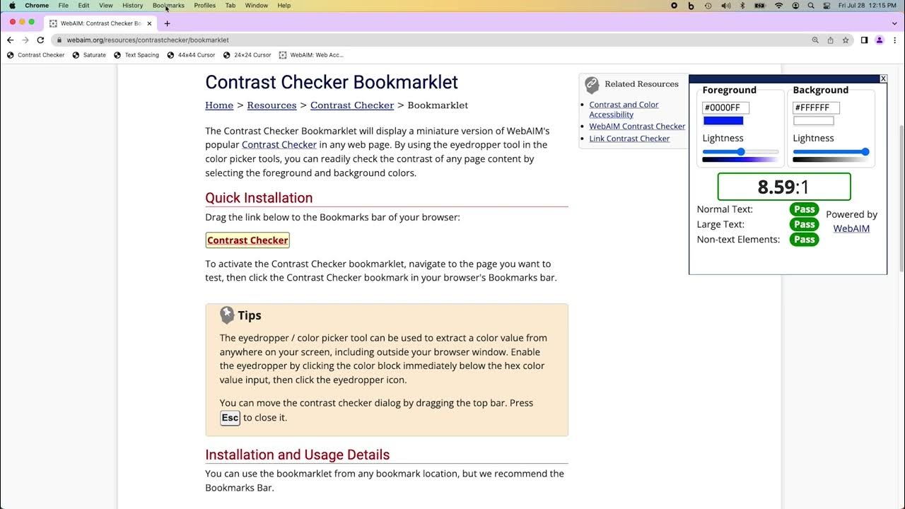 Installing and Using the WebAIM Contrast Checker Bookmarklet 