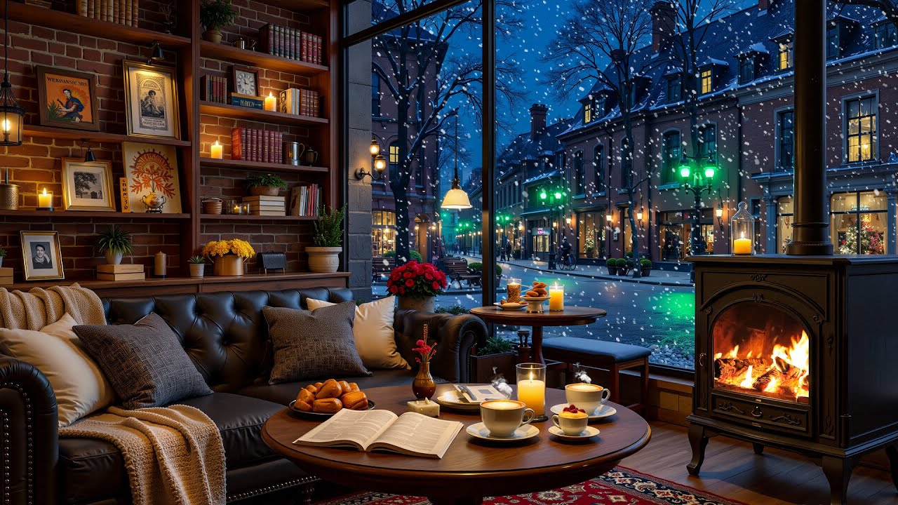 Soft Jazz Piano on a Winter Night ❄️ Cozy Café Atmosphere for Reading & Studying