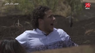 رعب وفزع رمضان صبحي وهو فى مواجهة سحلية رامز جلال فى رامز تحت الأرض