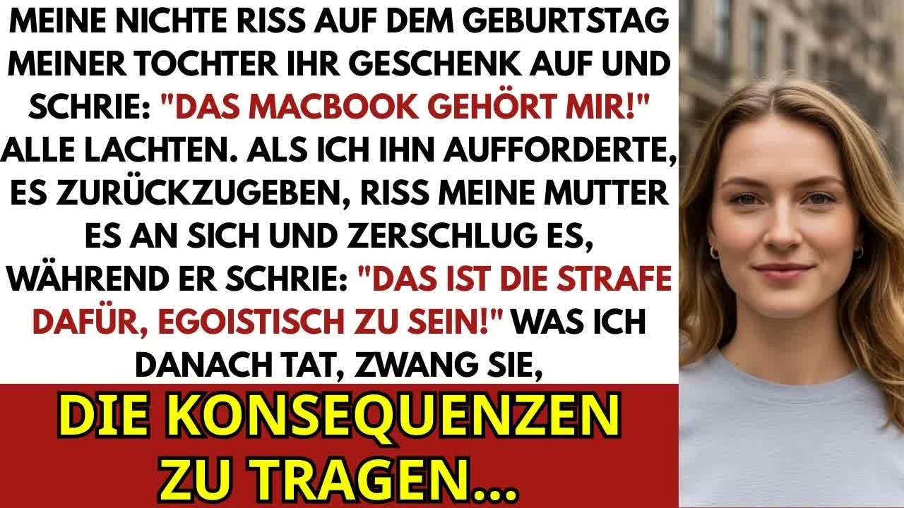 Ich feierte den 14. Geburtstag meiner Tochter, als ihr Cousin ihr das Geschenk aus den Händen riss – ein teures MacBook, das ich ihr gekauft hatte. Meine Eltern lachten und sagten: „Leon ist so...