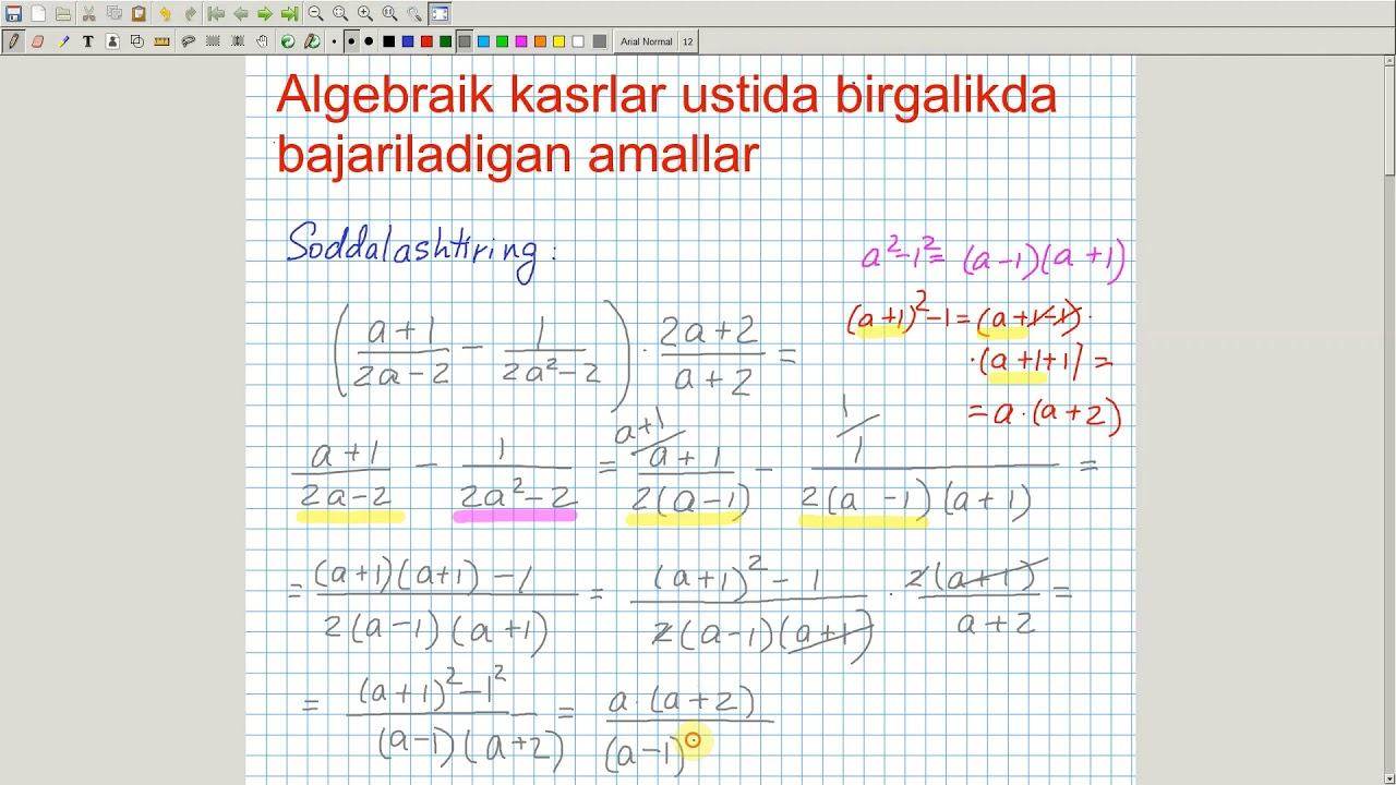 Algebraik kasrlar ustida birgalikda bajariladigan amallar. Algebra 7 ...