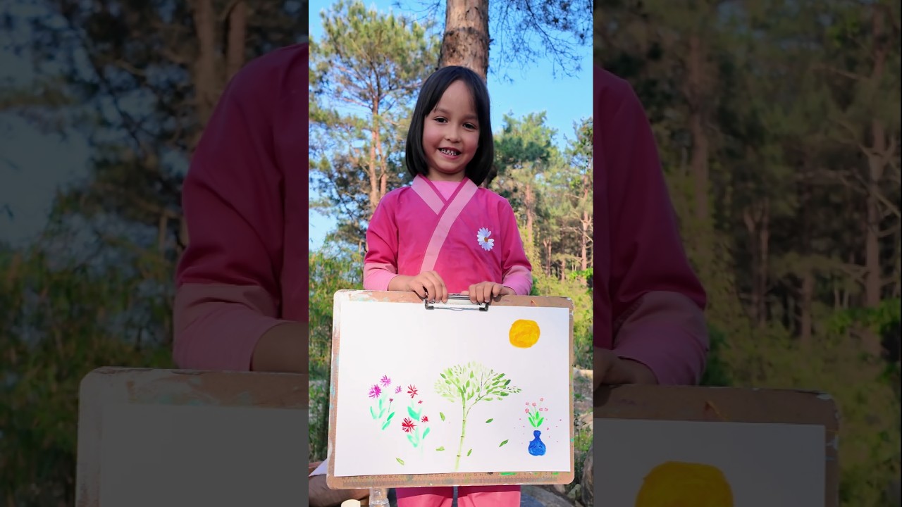 6-Year-Old Artist Mia Mai Creates a Beautiful Nature Painting Artwork | Easy Acrylic Art for Kids