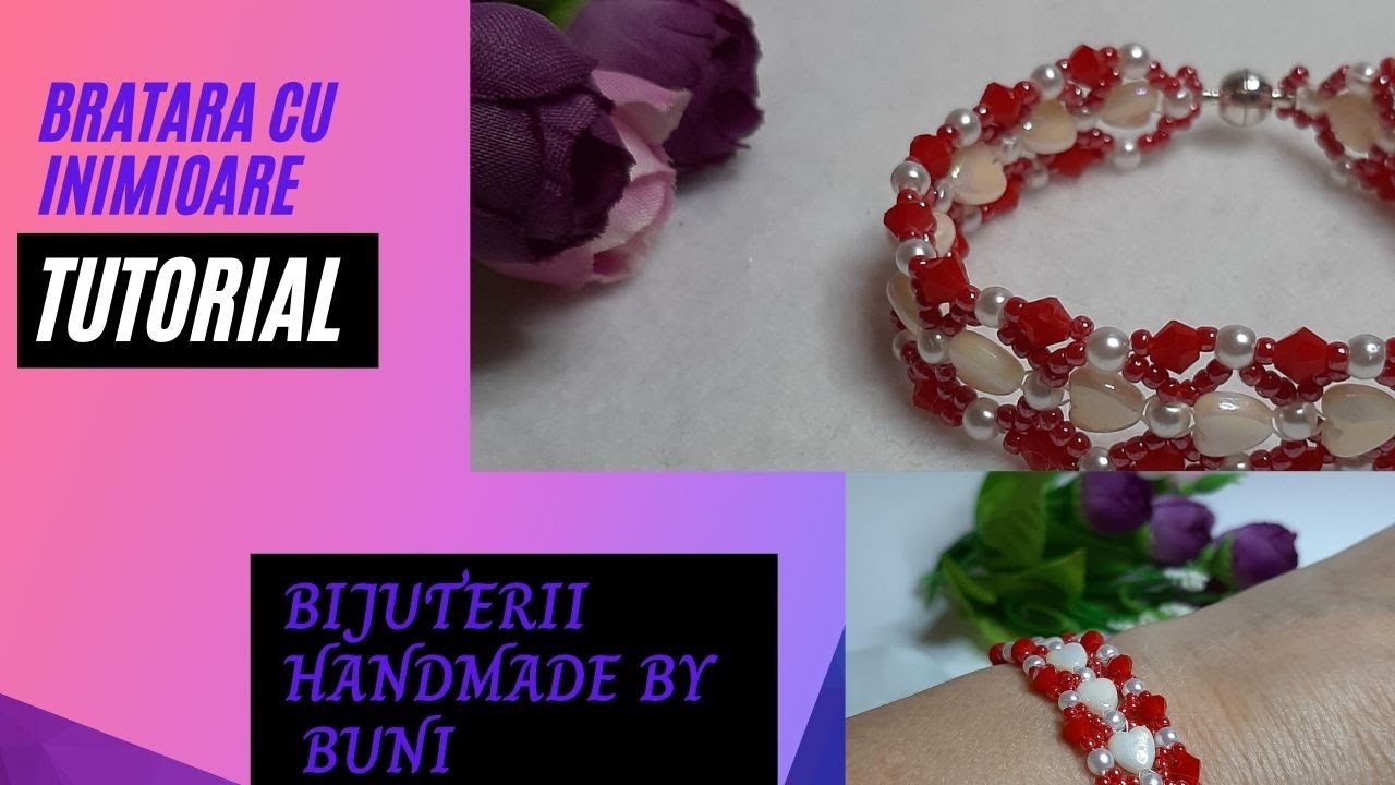 Bratara "Cristale Indragostite" confectionata din perle, cristale biconice si inimioare-Tutorial