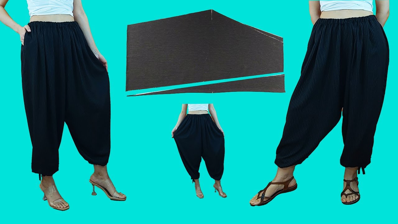 Очень простая модель брюк-шалвар/Раскрой/Шитье с боковыми карманами (подходит для всех размеров)