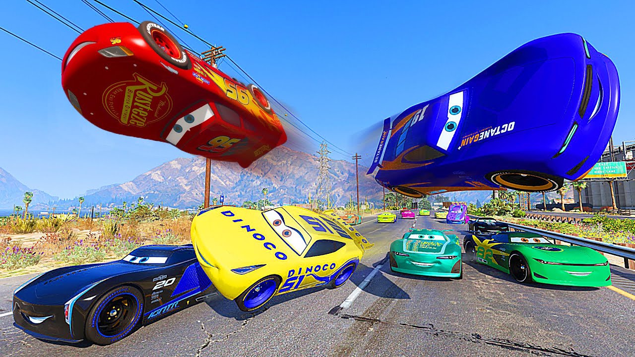 Street Race Crazy Cars - McQueen VS Car Next Gen Cruz Ramirez Jackson Storm & Friends