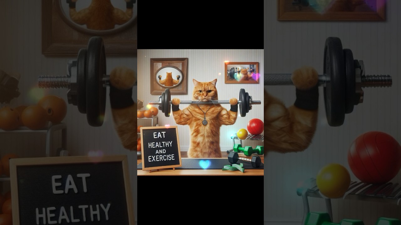 Obese Ginger Cat's Transformation: Choosing to Eat Healthy and Exercise! 🍎🏋️‍♂️🐱 