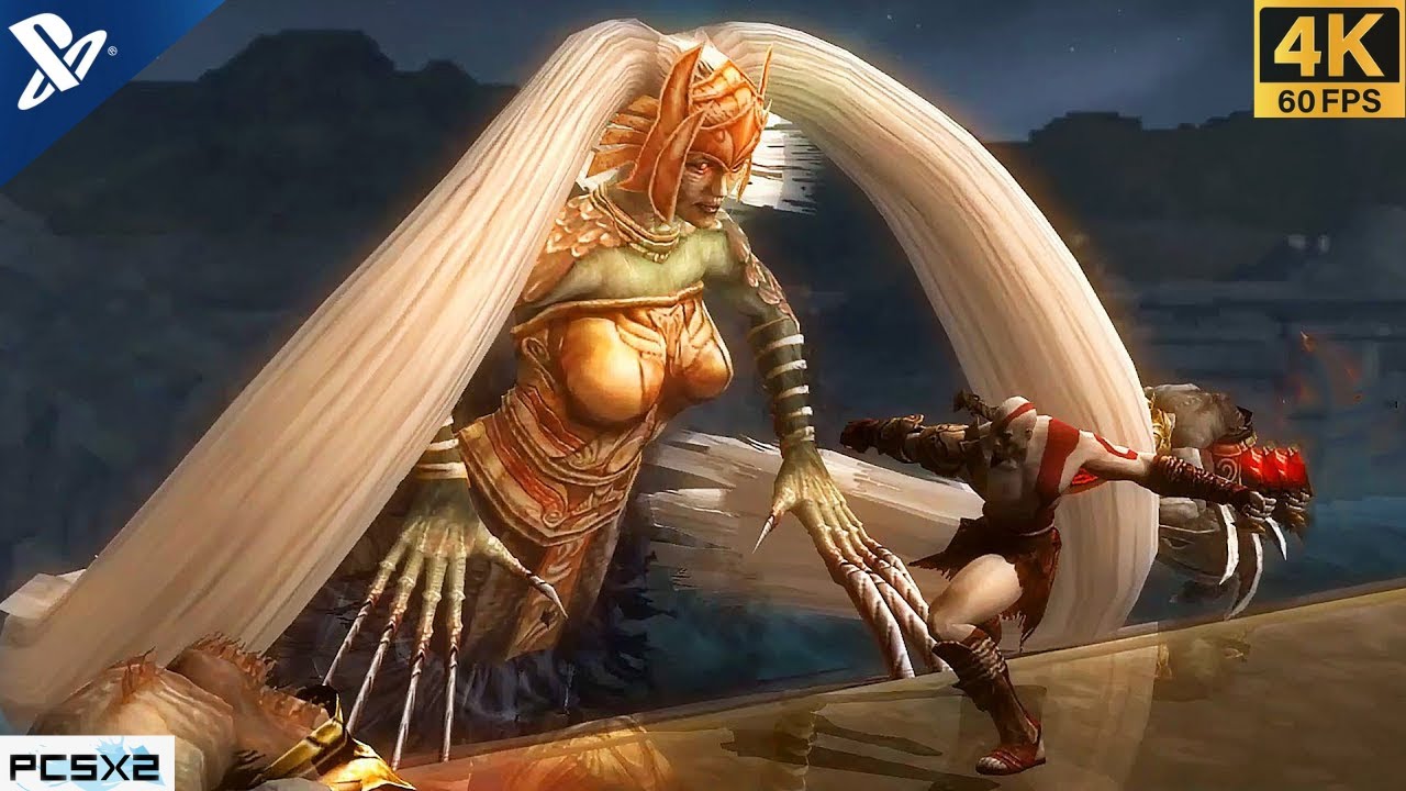 Defying Destiny: Witness the Intense God of War 2 Lahkesis Boss Fight 4K 60FPS PCSX2