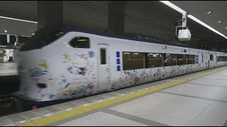 JR西日本【関空特急ハローキティはるか】281系、関西空港駅発車，Kansai Airport Express (Hello Kitty Haruka)