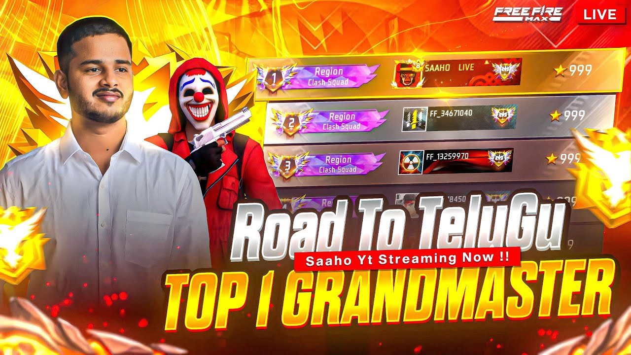 New Season Cs Rank Push - Top 1 Grandmaster || Free fire live telugu # ...