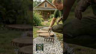 Satisfying Garden Pathway Build #asmr #landscaping Building a Rustic Wood Path ✨🌿 #backyardmakeover