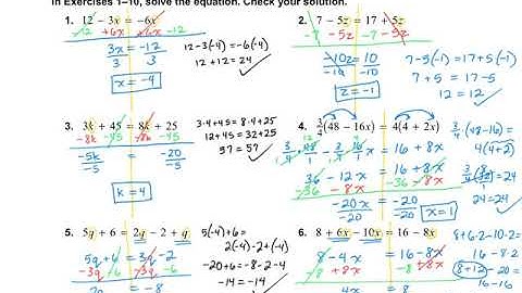 Algebra 1, 1.3: Solving equations with variables on both sides