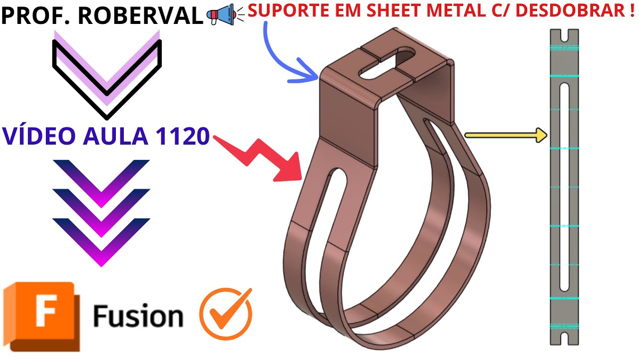 Aula 1120 - Modelamento do Suporte em Sheet Metal com Desdobrar no Autodesk Fusion