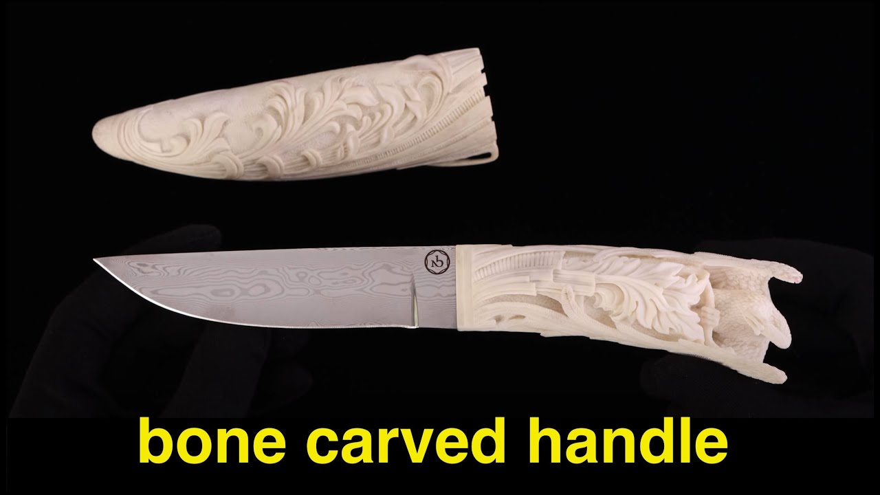 Custom knife, Carved bone knife handle, art knives from knife maker