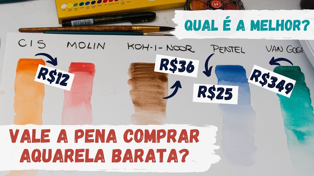 COMPARANDO AQUARELAS - CIS, PENTEL, KOH-I-NOOR, VAN GOGH E MOLIN