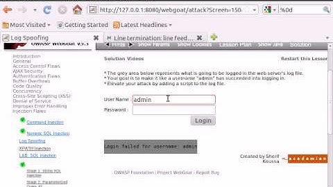 WebGoat v5.3 - Injection Flaws - Log Spoofing