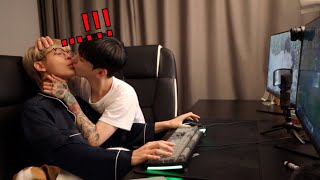 Disturbing my boyfriend by kissing him while he’s playing games❤