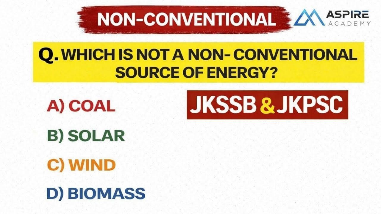 Top MCQs On Non-Conventional Energy | Last Min Revision with Current Affairs & Latest Updates |JKSSB