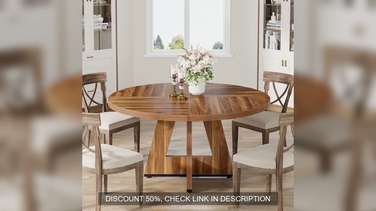 Tribesigns Round Dining Table for 4, 47 Inch Farmhouse Kitchen Table Small Dinner Table Kitchen Dinn