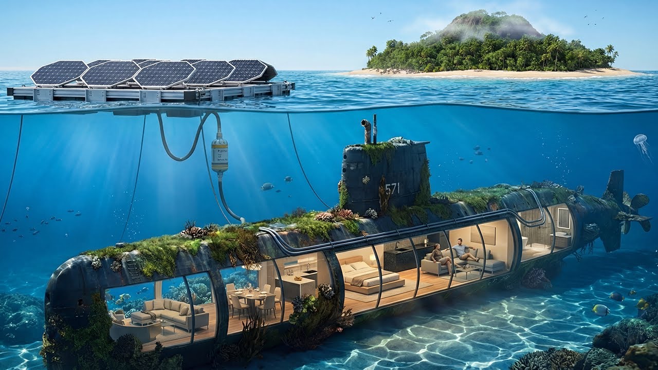 Строительство дома внутри заброшенной подводной лодки в одиночестве на дне океана