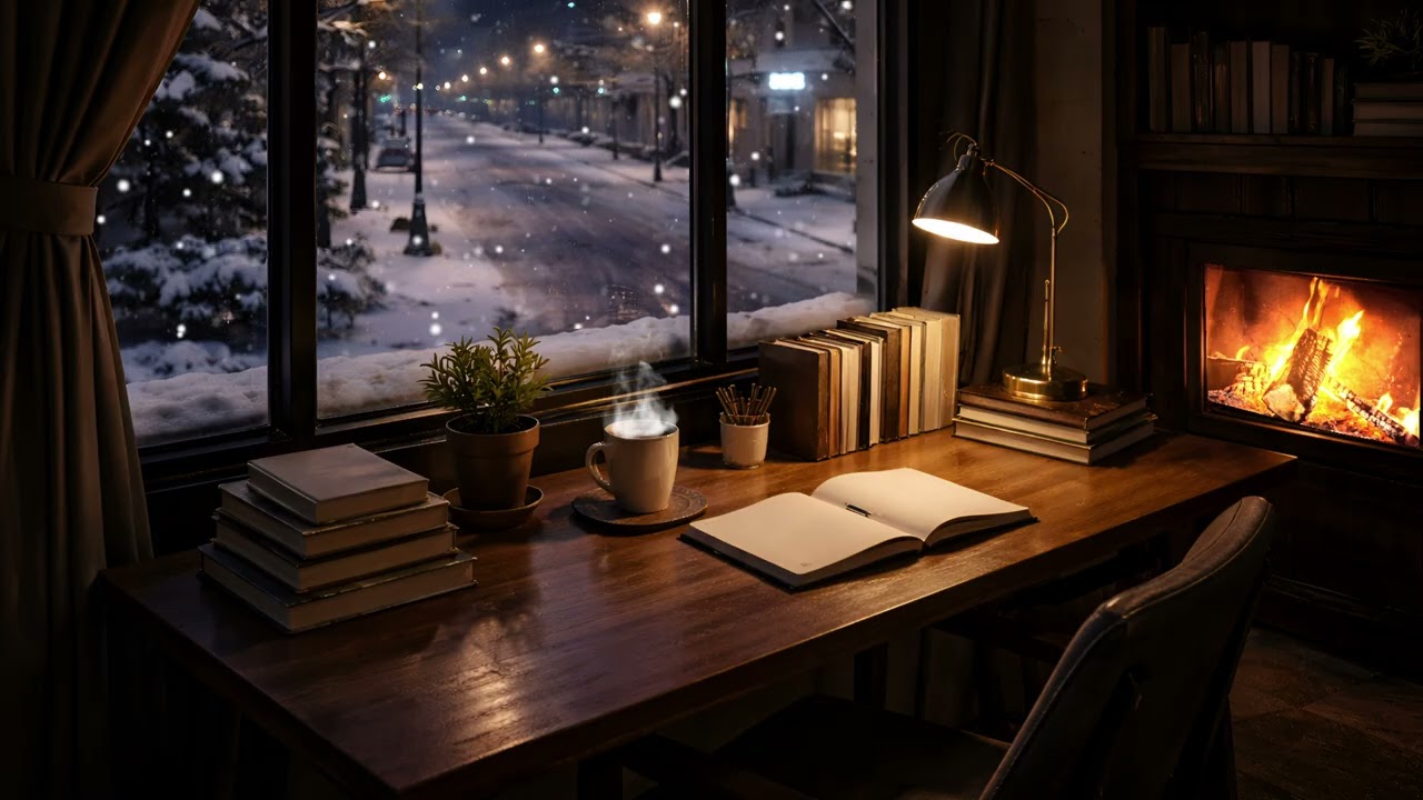Cozy Coffee Place on a Winter Evening❄️ Deep Focus, Elegant Jazz , & Fireplace Sounds