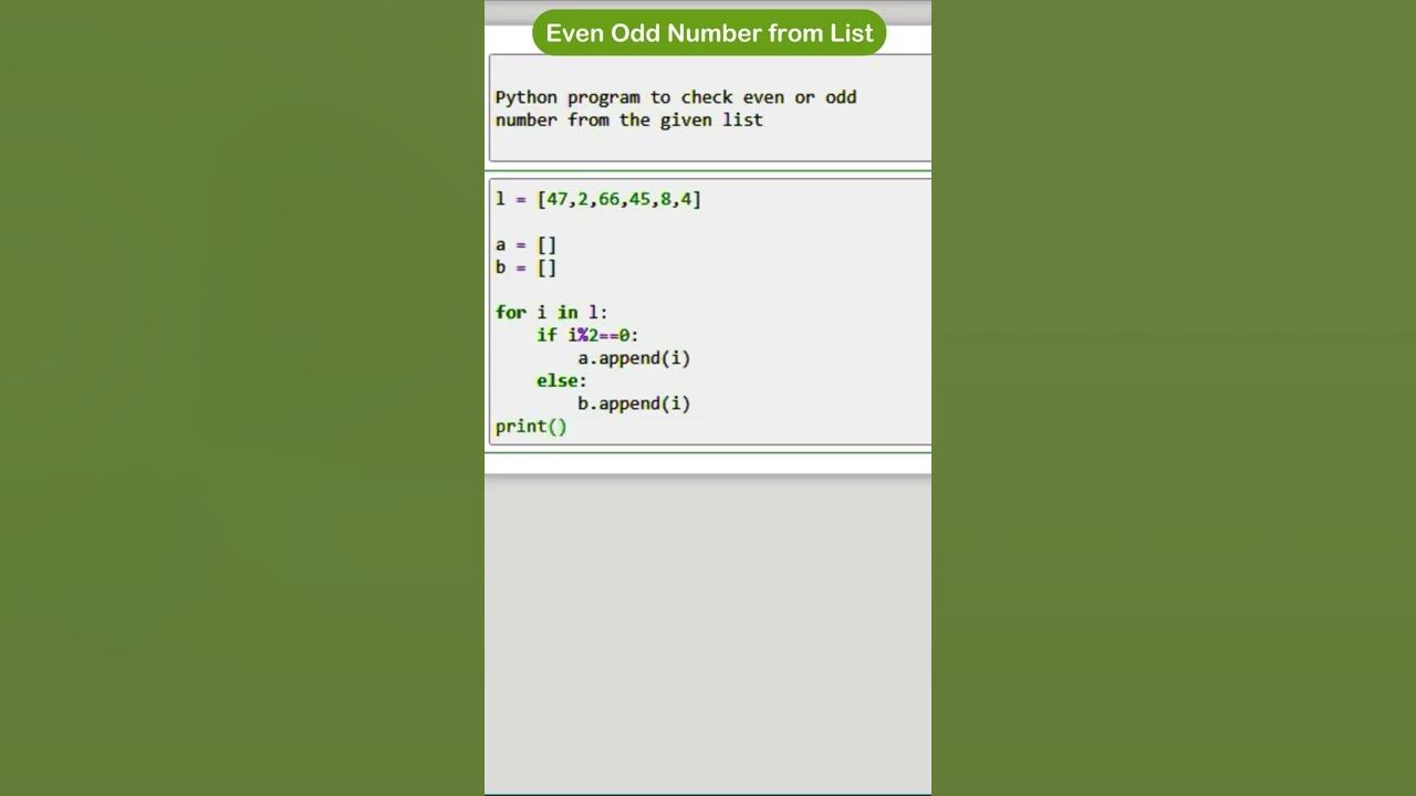 Even Odd Number Of Given List | List in python | Python List #shorts # ...