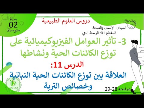 الدرس 11 العلاقة بين توزع الكائنات الحية النباتية وخصائص التربة الجزء 01 ص28 ع طبيعية سنة 02 متوسط 