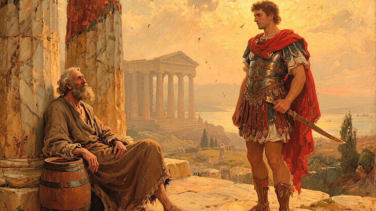 Diógenes vs Alejandro: El cínico que desafió a un emperador con una rama seca.