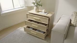 SICOTAS Crescent Nightstand, 3 Drawers - Light Oak