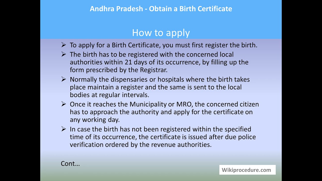 Andhra Pradesh Obtain A Birth Certificate