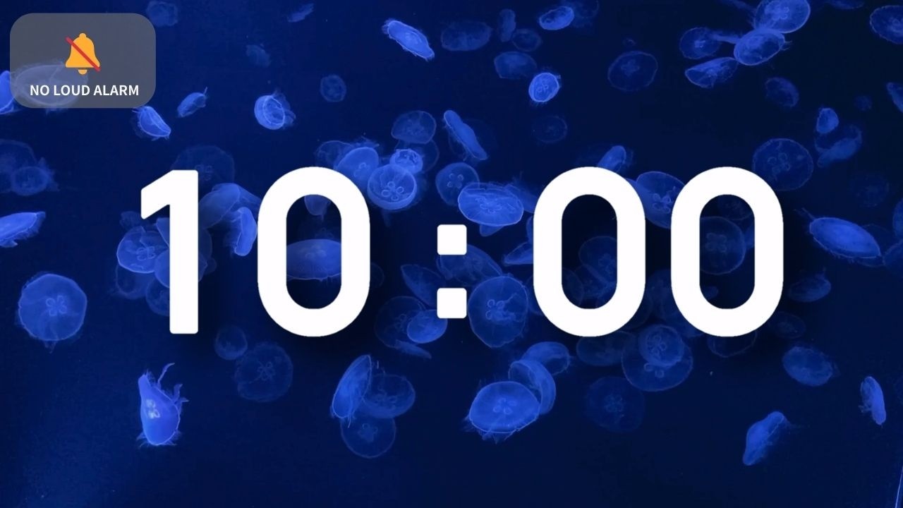 10 Minute Timer with Music for Classroom Relaxing ❘ Calm Ambient Jellyfish — NO LOUD ALARM