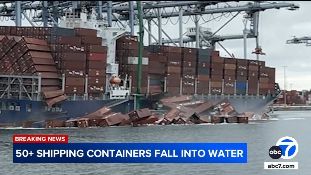 Video shows moment 50+ shipping containers plunged into water at LA port
