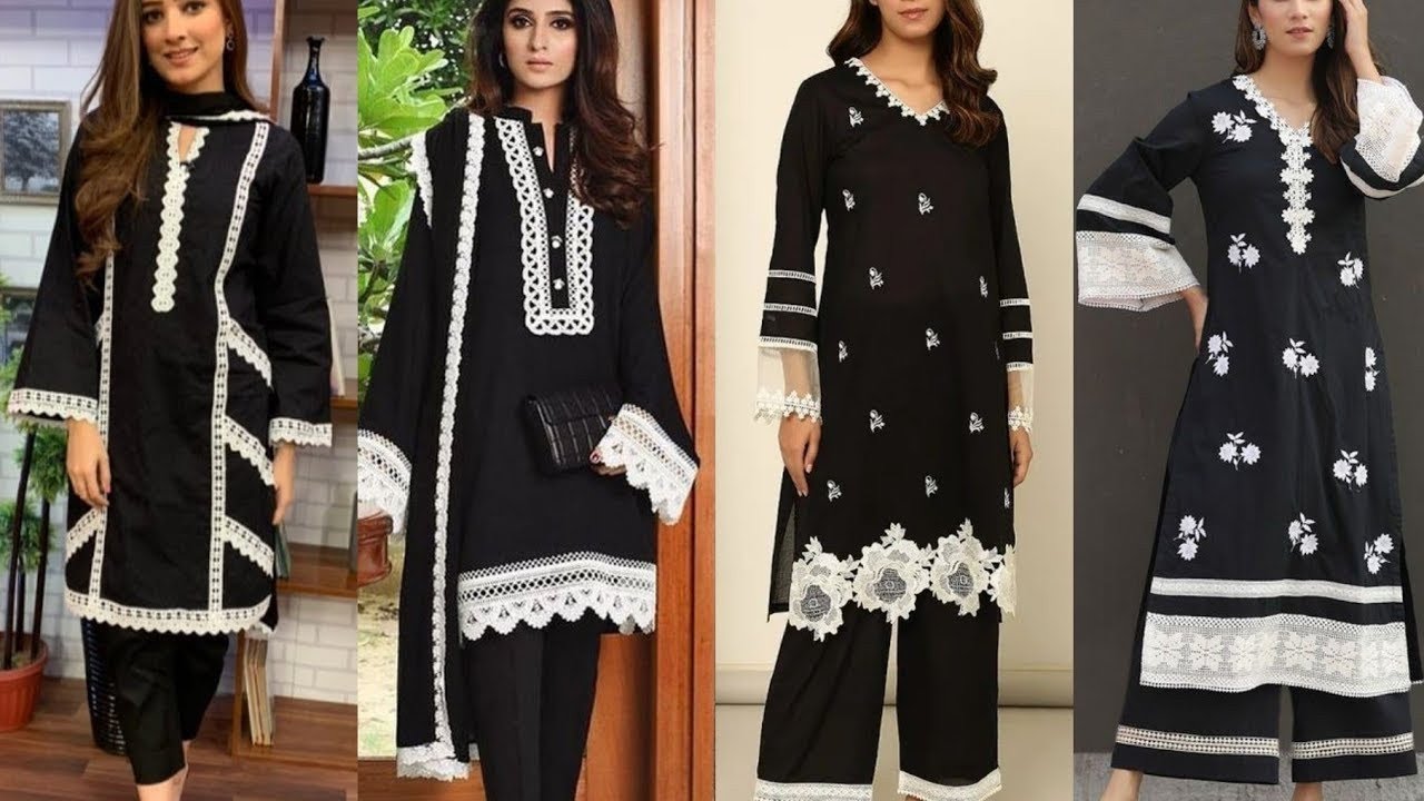 Plain black suit on white  lace design ideas for 2025 /plain black suits on lace design  trend  2025