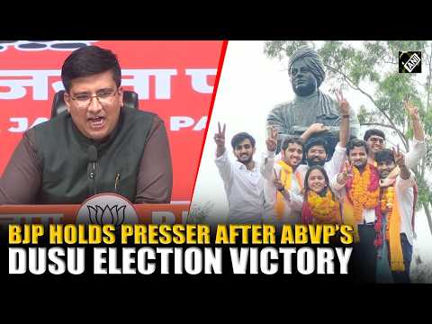 Delhi: BJP holds press conference after ABVP’s victory in DUSU student elections
