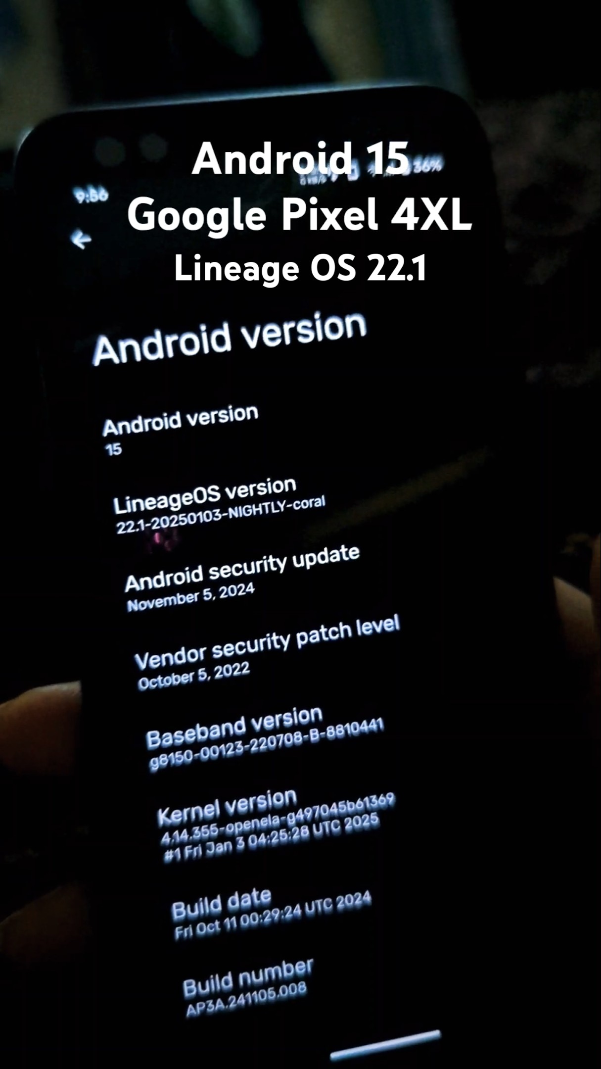 Android 15 | Google Pixel 4XL Android 15 | Lineage OS 22.1