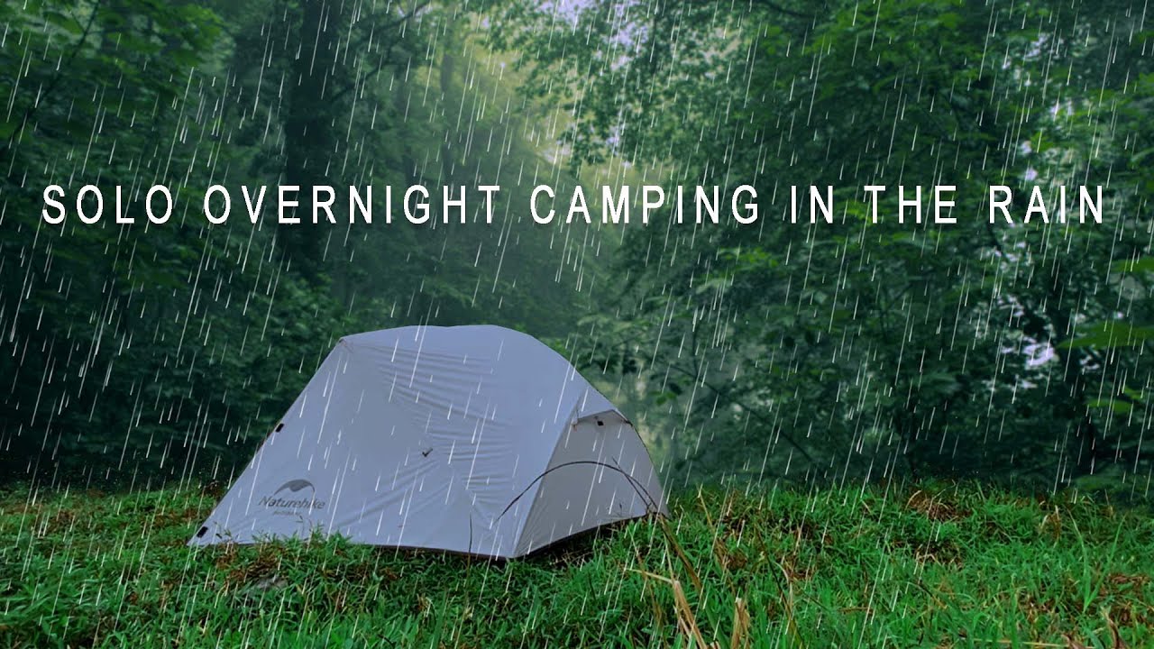 SOLO OVERNIGHT CAMPING IN THE RAIN • RELAXING IN THE TENT WITH RAIN AND ...