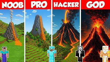 Volcano Base Build Battle Challenge - Noob vs Pro vs Hacker vs God - Minecraft Animation