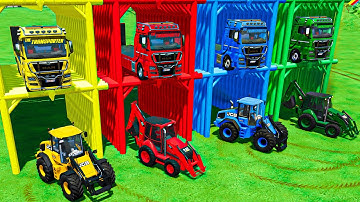 TRANSPORT OF COLORS ! TRANSPORTING COLOR JCB LOADER & CAT BACKHOE TRACTOR ! Farming Simulator 22