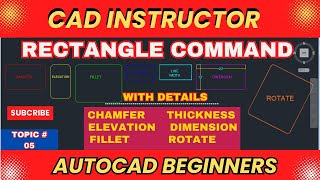 AUTOCAD RECTANGLE COMMAND IN DETAIL, CHAMFER, FILLET, ELEVATION, DIMENSION #autocad #autodesk #cad