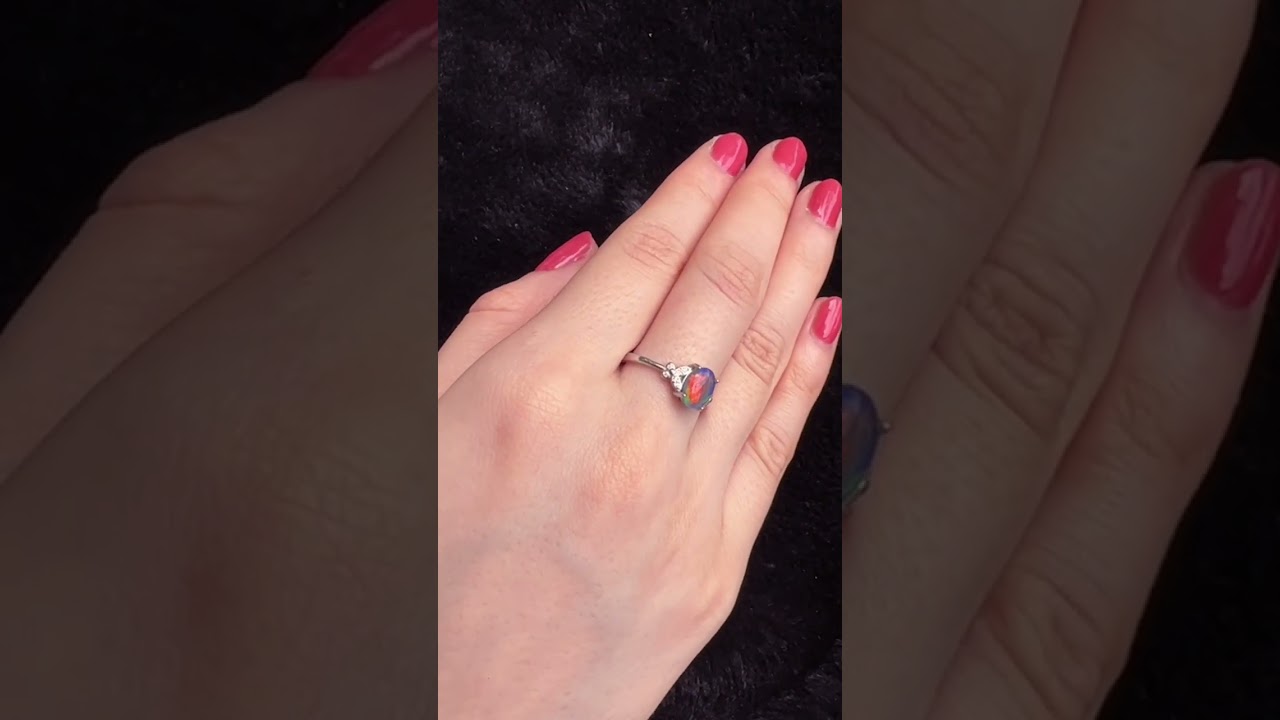 OJD1084 Australian Opal Ring Size Adjustable Silver Butterfly Stunning Love Present Gift