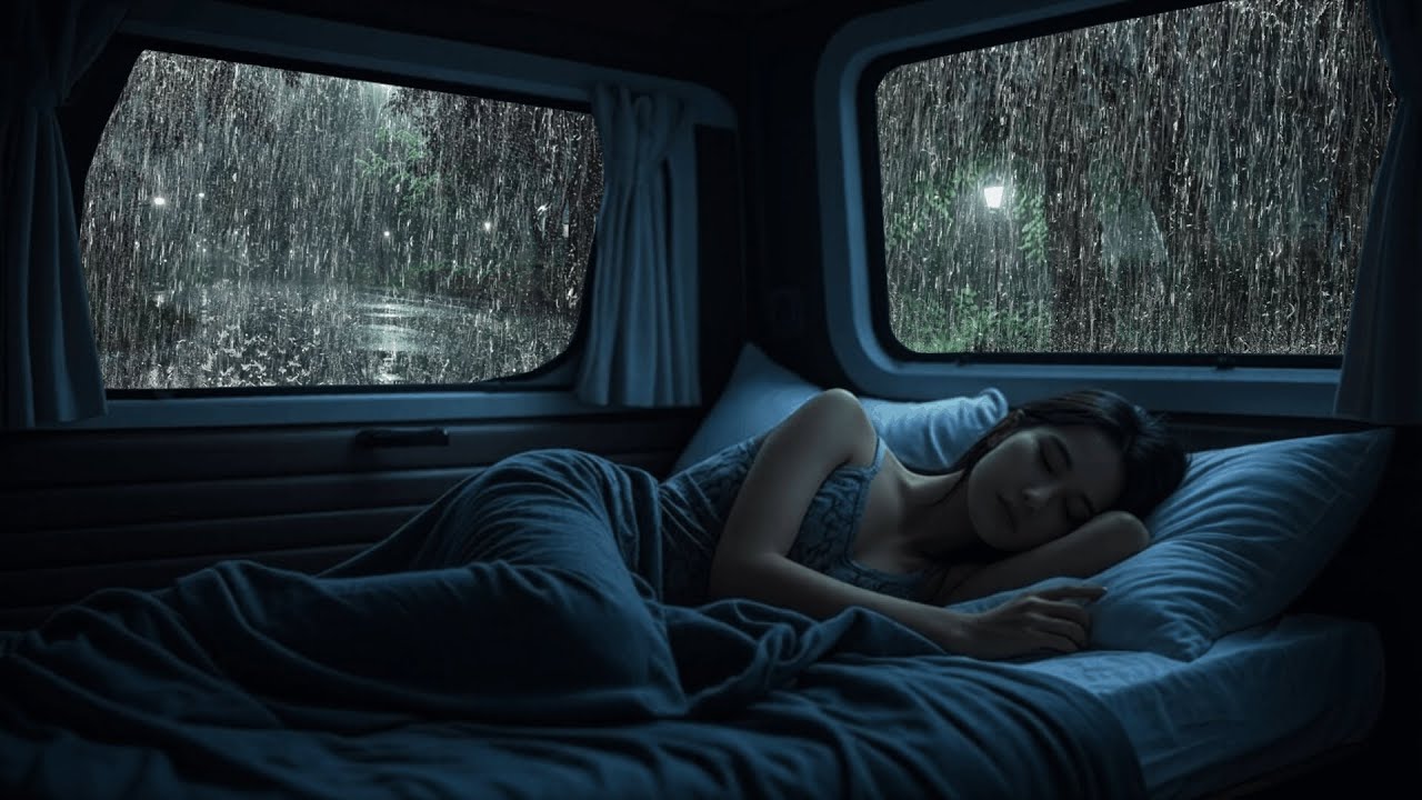 Звуки дождя и грома в уютной машине ⚡ расслабляющий белый шум для глубокого сна