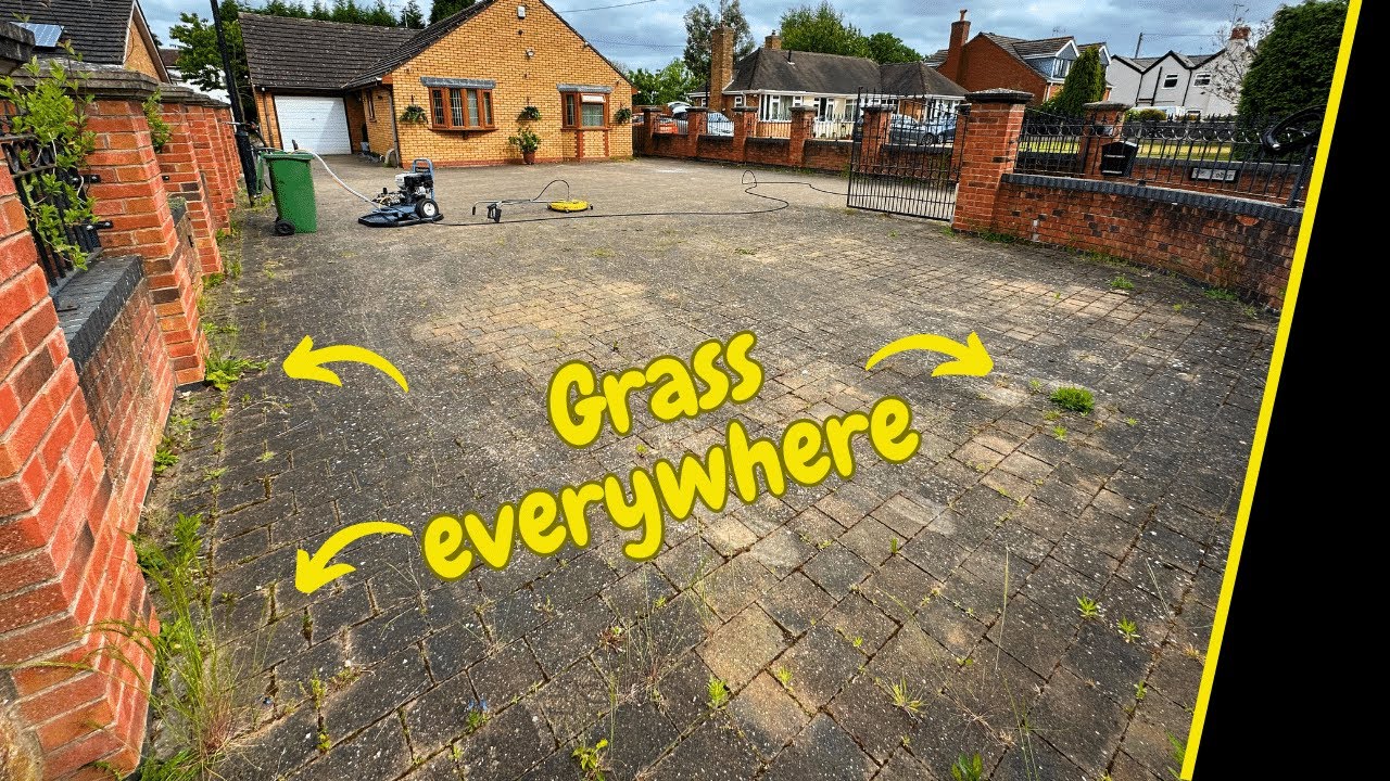 Pressure Washing Massive Drive Covered With Weeds YouTube