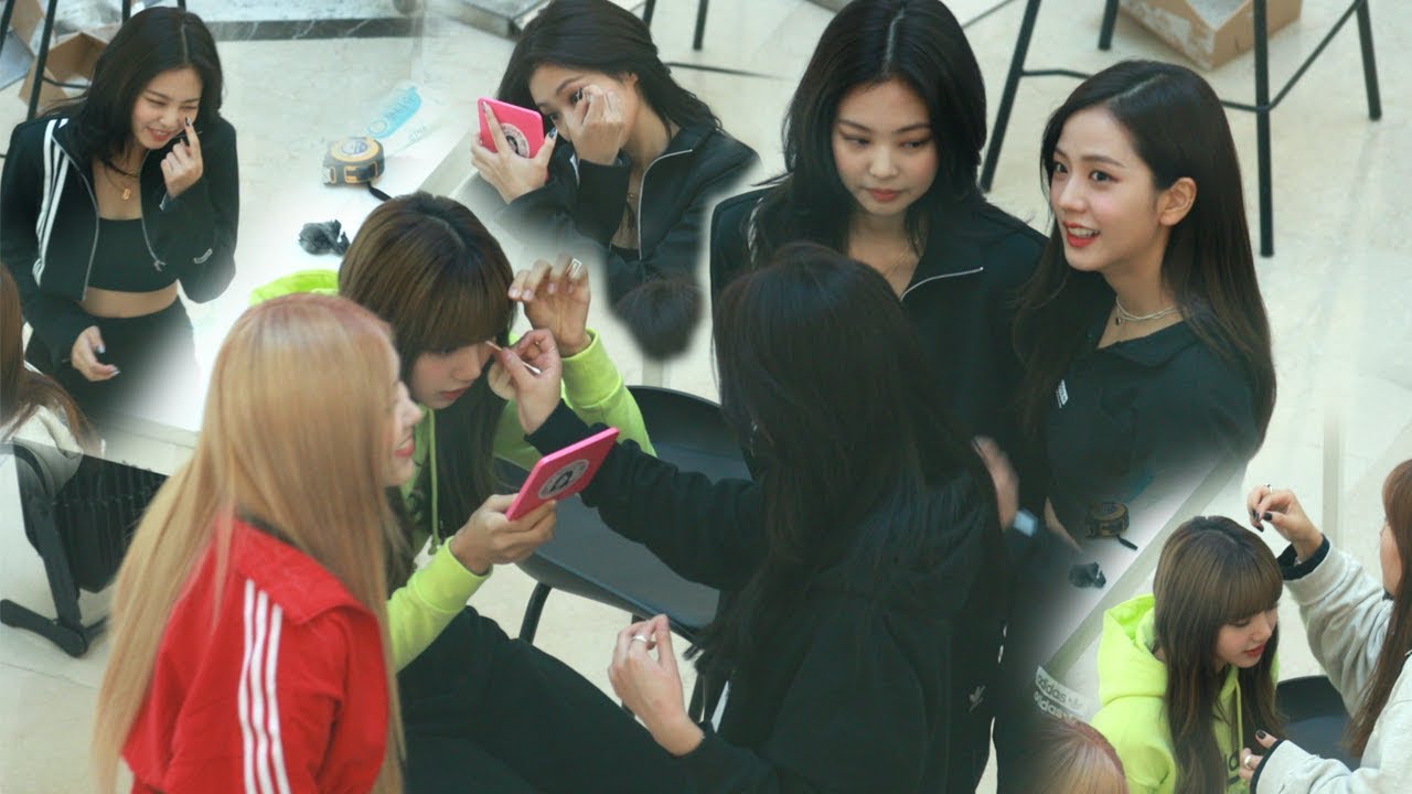 아디다스 70주년 행사 무대 오르기 전 백스테이지에서 메이크업 수정중인 블랙핑크(BLACK PINK) 4K 직캠 191009