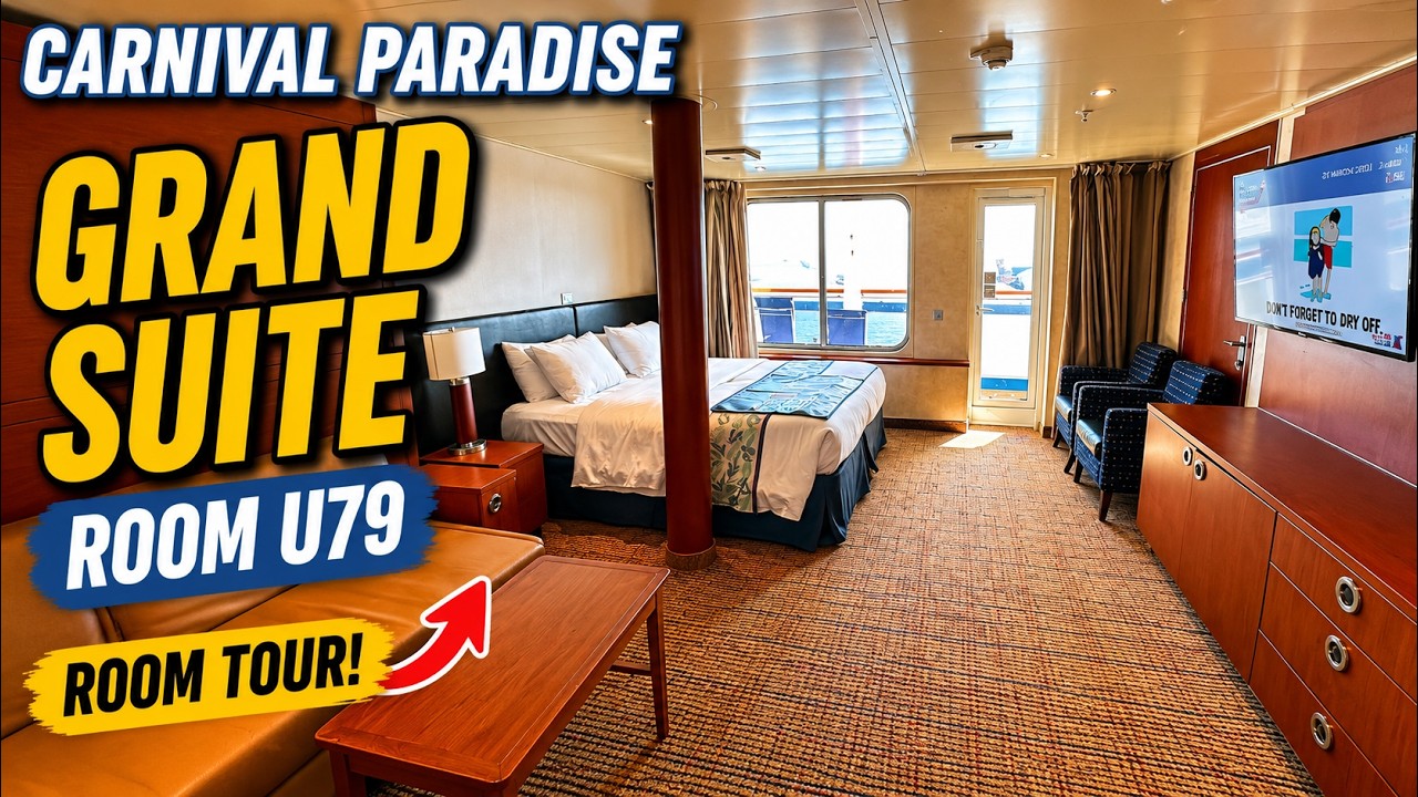 Carnival Paradise Grand Suite Tour | Cabin U79 Full Room Walkthrough